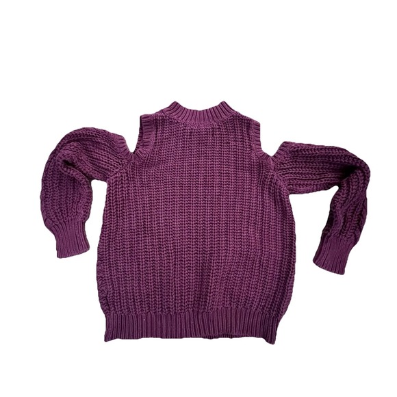 Aeropostale Cold Shoulder Wine Chunky Cable Knit Sweater Womens Small  Boho - Picture 5 of 9